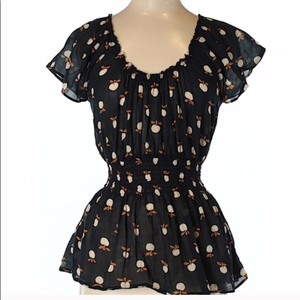 Anthropologie Apple Print Smock Top